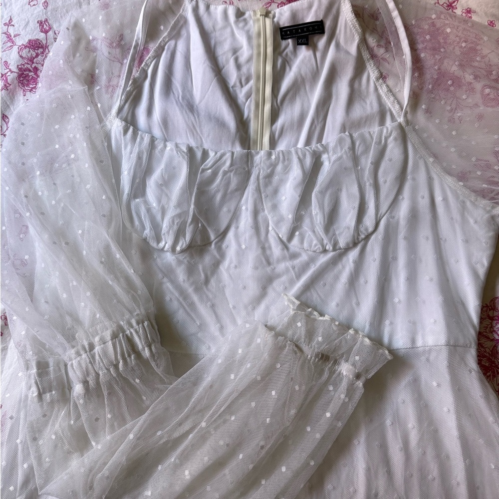 Katacomb White Sheer Sleeve Dress with Swiss Dot - Picture 5 of 7